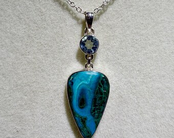 Amazing Malacolla And Topaz Crystal Pendant: High Quality Rare Crystal Necklace. S925 Silver Setting.