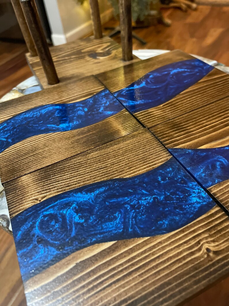 Custom Epoxy River Coasters set of 4 with Holder Etsy