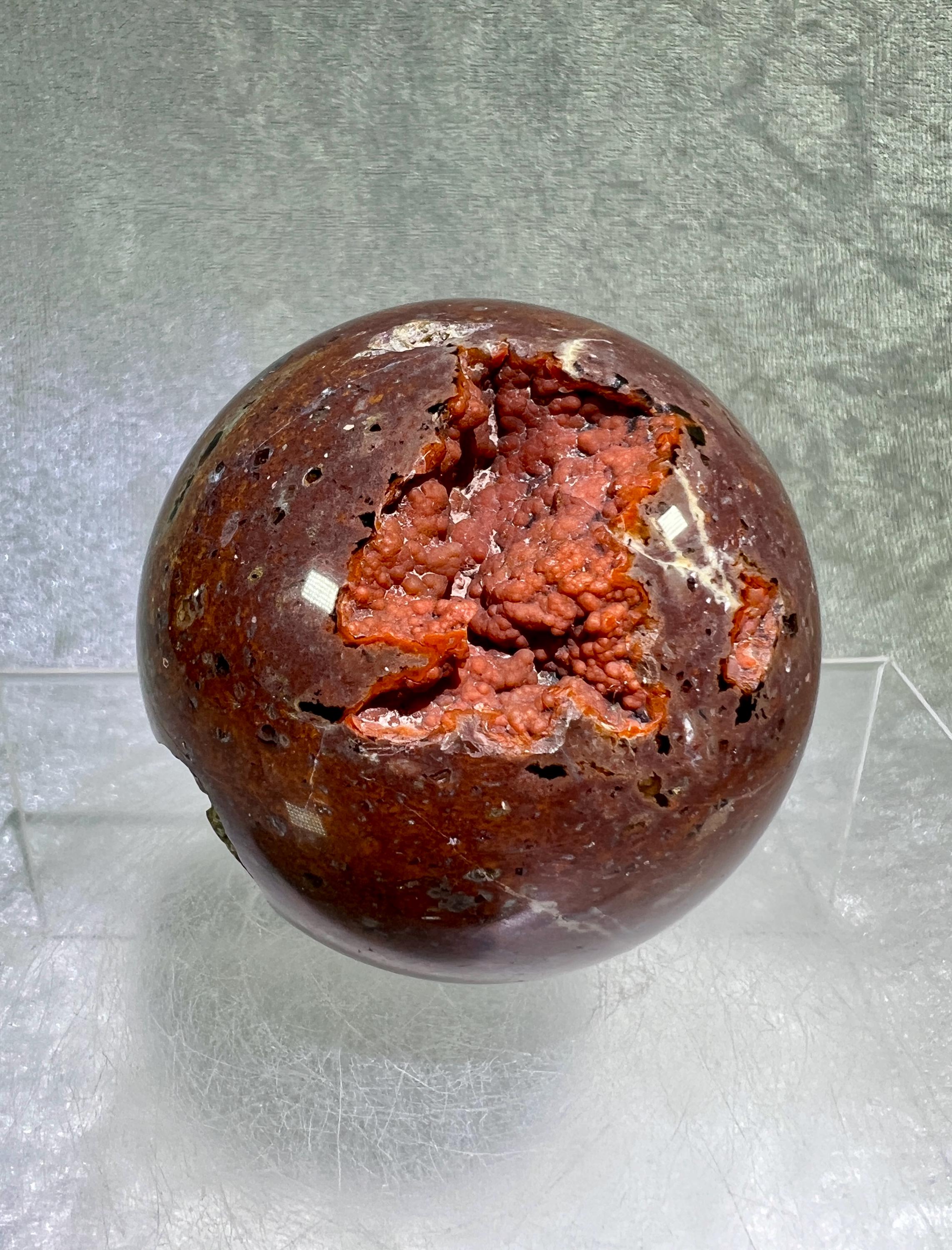 レッドフォックスクレーターアゲート球体：66mmのトルコ産の希少な 