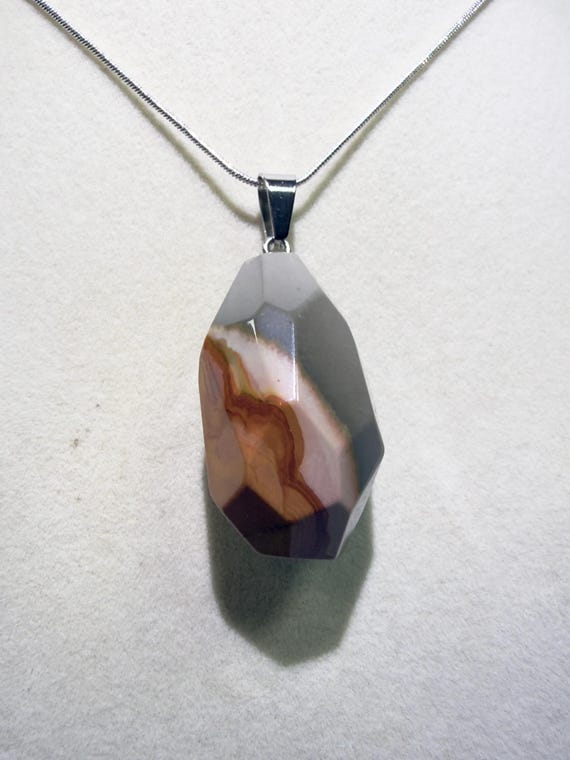Polychrome Crystal Pendant: Unique Faceted Desert Jasper Necklace Hand Selected High Quality Crystal
