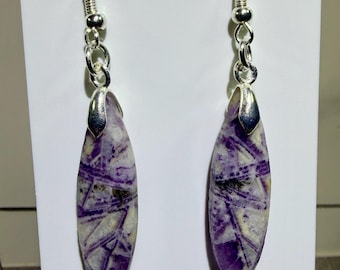 Petrified Fluorite Crystal Earrings: Gorgeous Purple Crystal Jewlery Amazing Rare Fluorite