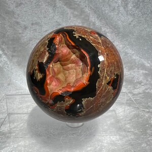 Rare Volcanic Red Fox Agate Sphere. 77mm. Crazy Botryoidal Nodules. Insane Looking Orrelanite Display Sphere.