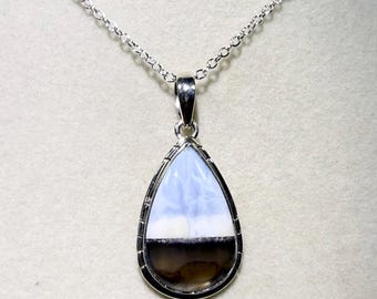 Gorgeous Blue Opal Pendant S925 Silver Setting Unique Pastel Crystal Necklace