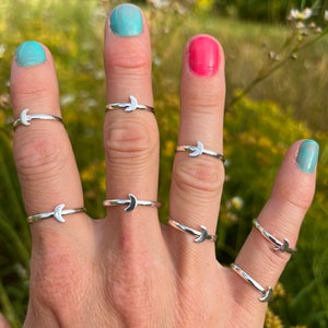 Silver moon ring, small dainty stackable ring, cute adjustable knuckle ring, boho hippie chic