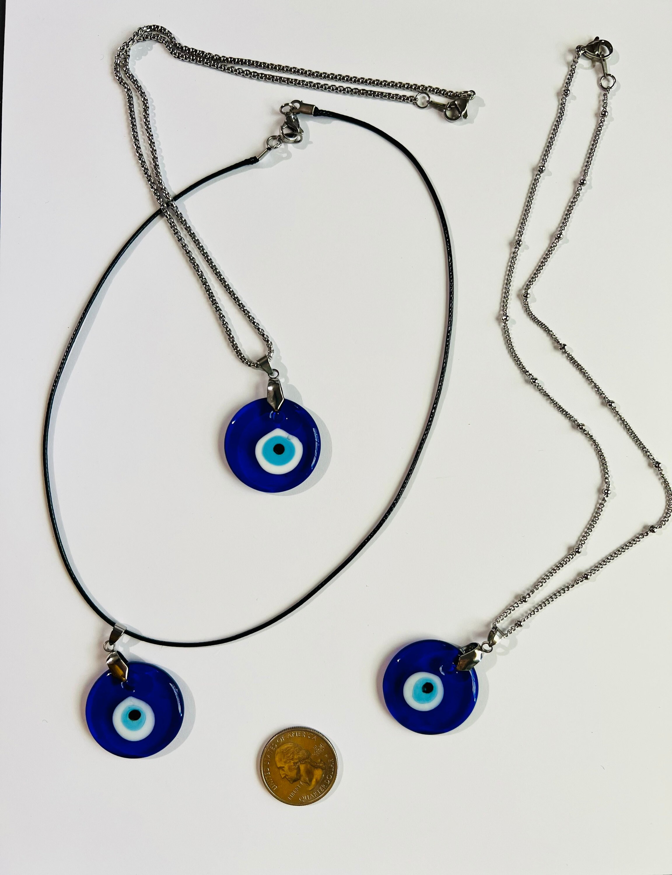 Evil Eye Pendant Necklace, Silver Chain, Black Cord, Long or Choker ...