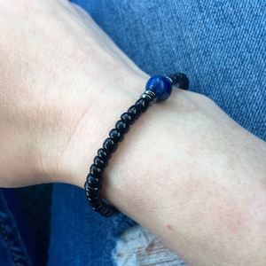 Lapis Lazuli bracelet, mens beaded bracelet, men’s bracelet, minimalist bracelet, boyfriend gift, black bead bracelet, stone bracelet, small