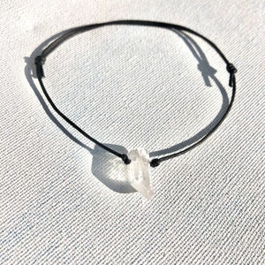 clear quartz crystal bracelet, ankle bracelet, waterproof adjustable black cord string, healing crystal, beach bracelet anklet men woman’s