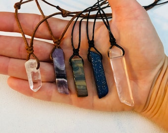 Mens crystal necklace Lapis lazuli Rose quartz tigers eye amethyst stone choker, adjustable black cord vegan, surfer boho, healing energy