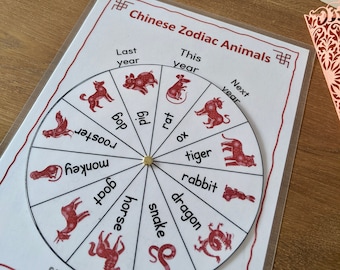 Chinese Zodiac Animals Wheel, Lunar New Year Busy Binder, Chinese New Year, Toddler Busy Book Printable, Preschool Kindergarten Worksheets