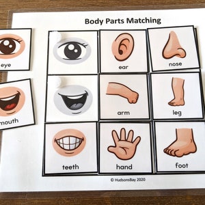 Toddler Busy Book Page, Body Parts Matching, Toddler Learning Binder, Busy Book, Activity Worksheets, Homeschool Learning, Instant Download