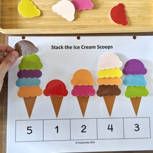 Toddler Busy Book Page, Counting Activities, Ice Cream Counting, Busy Book, Activity Worksheets, Homeschool Learning, Instant Download
