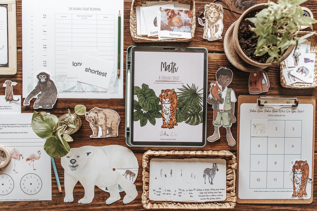 Zoology Themed Math Unit, Zoo Animals Busy Book, Tellingtime, Animal