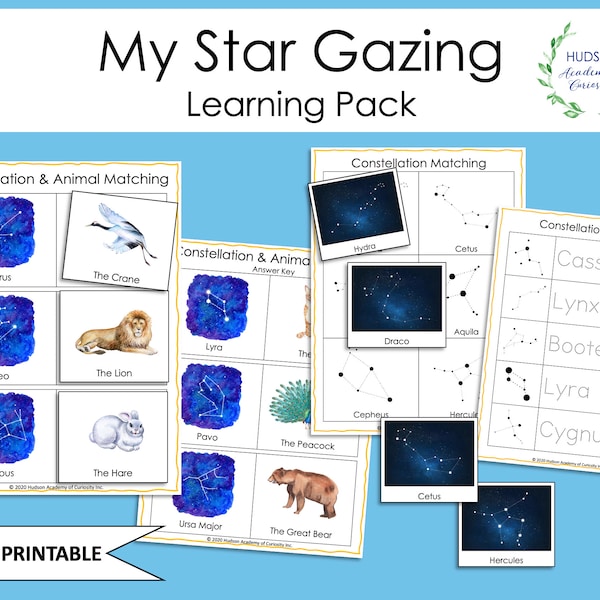 Constellations Astronomy Printable, Star Gazing Guide Printable, Astronomy Cards, Educational Material, STEM Space, Astrological Animals