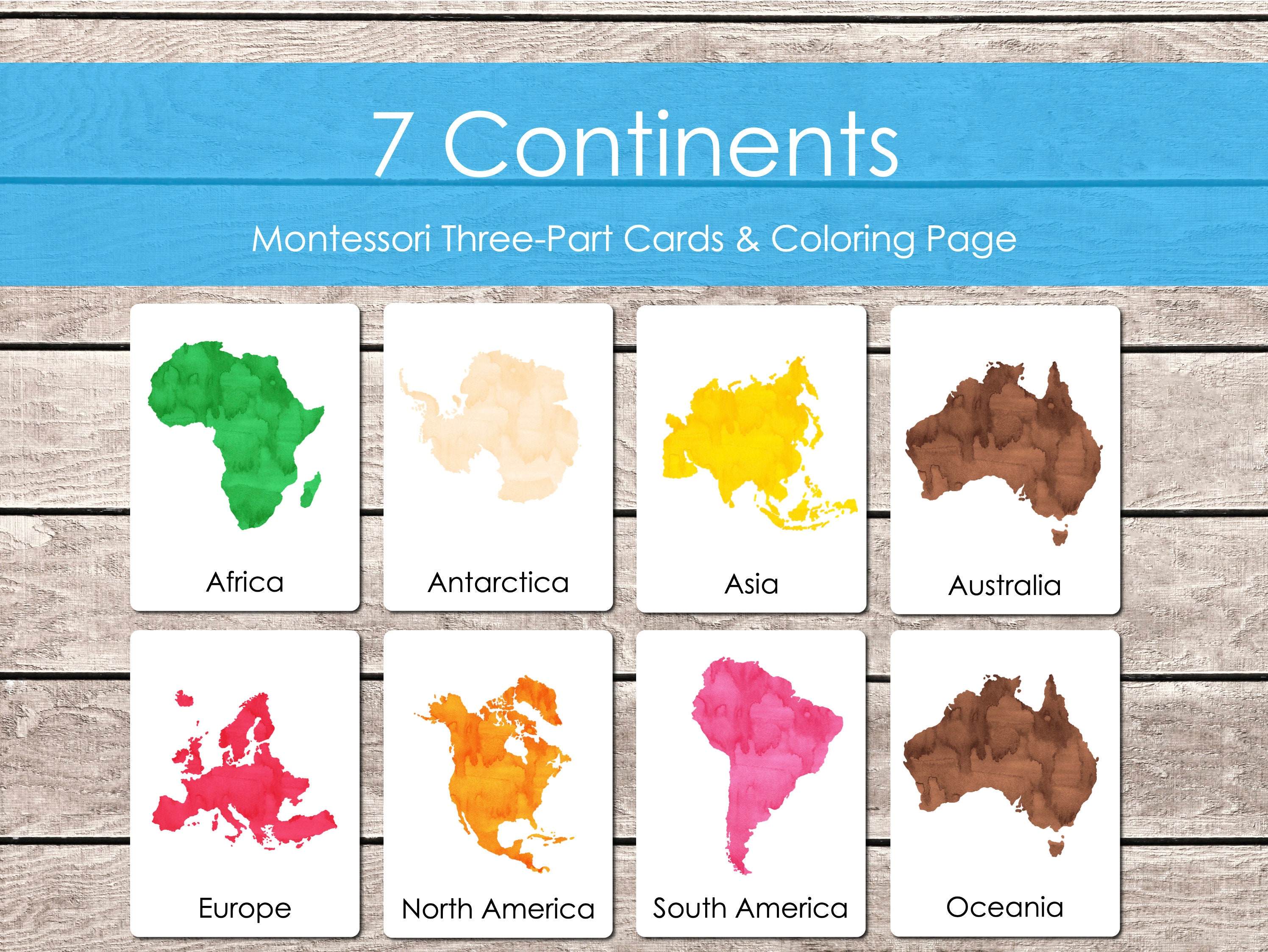 7 Continents Montessori Three Part Cards Continents