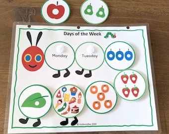 BUSY BOOK PRINTABLE, The Very Hungry Caterpillar Activity Sheet, Days of the WeekWorksheet, Homeschool Learning, Instant Download