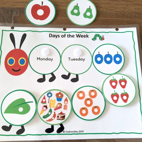 BUSY BOOK PRINTABLE, The Very Hungry Caterpillar Activity Sheet, Days of the WeekWorksheet, Homeschool Learning, Instant Download