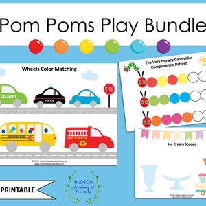 Pompoms Play Activity, Gift for Kids, Busy Book Printable, Quiet Book for Toddler, Pom Poms, Homeschool Learning, Instant Digital Download