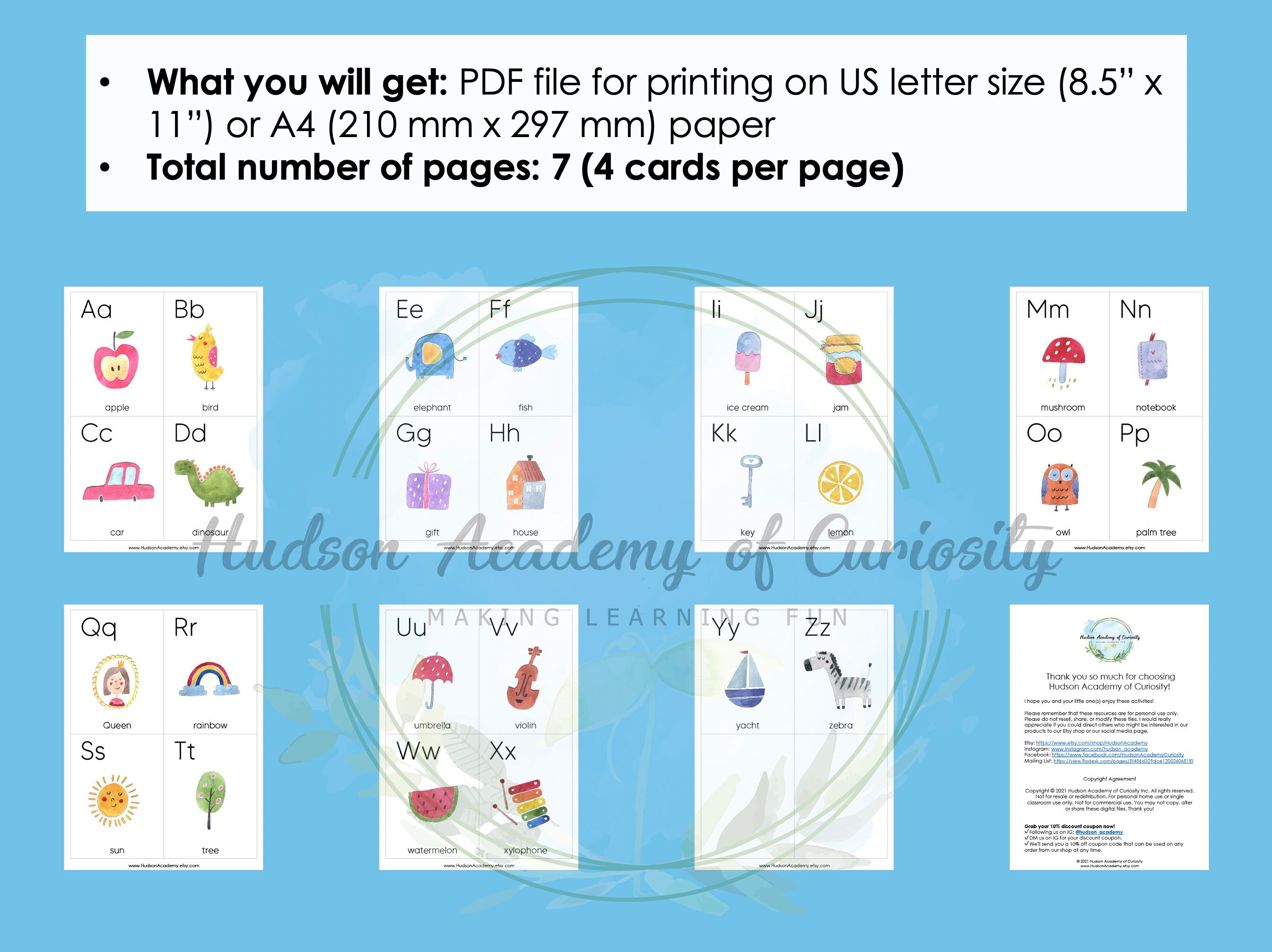 alphabet a z flashcards beginning sounds abcs flashcards etsy