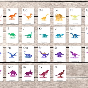 Dinosaur Alphabet Flashcards, Toddler Alphabet Cards, Dinosaur A to Z Cards, Homeschool Learning, Educational Flashcards, Instant Download