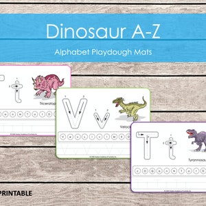 Dinosaur Play Dough Mats, Playdoh Alphabet Mat, Printable Tracing Mats, Letter Formation, Homeschool Learning for Preschool and Kindergarten