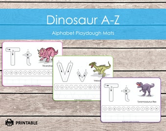 Dinosaur Play Dough Mats, Playdoh Alphabet Mat, Printable Tracing Mats, Letter Formation, Homeschool Learning for Preschool and Kindergarten