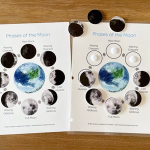 Moon Phases Printable, Phases of the Moon Flashcards, Educational Printable, Pre-K and K Learning, Science Worksheet, Homeschool Learning