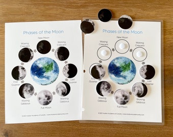 Moon Phases Printable, Phases of the Moon Flashcards, Educational Printable, Pre-K and K Learning, Science Worksheet, Homeschool Learning