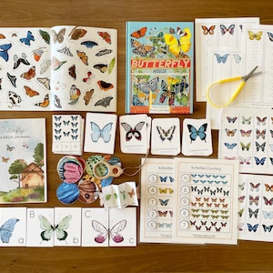Butterfly Bundle, Butterly Identification Flashcards Pattern Matching, Montessori Materials PDF, Three Part Cards, Nature Study, Homeschool