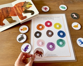 Toddler Busy Book Page, Brown Bear Brown Bear What Do You See, Eric Carle, Toddler Color Matching, Educational Game, Instant Download