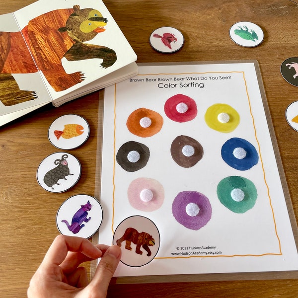 Toddler Busy Book Page, Brown Bear Brown Bear What Do You See, Eric Carle, Toddler Color Matching, Educational Game, Instant Download