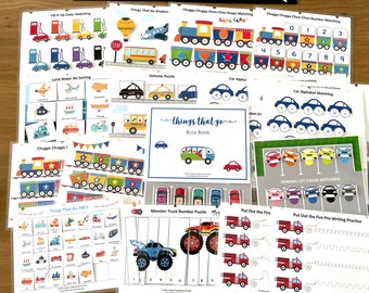 Things That Go Busy Book, Cars Trucks Vehicles Toddler Printable Busy Book, File Folder Game, Learning Binder, Early Learning Worksheets