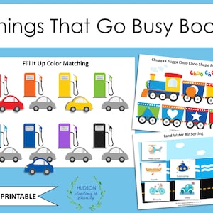 Things That Go Busy Book, Cars Trucks Vehicles Toddler Printable Busy Book, File Folder Game, Learning Binder, Early Learning Worksheets