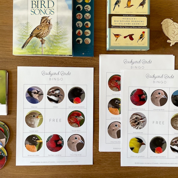 Backyard Birds Bingo, Birds Bingo Game, Nature Bingo, Montessori Materials Printable, Three Part Cards, Homeschool Nature Study Printable