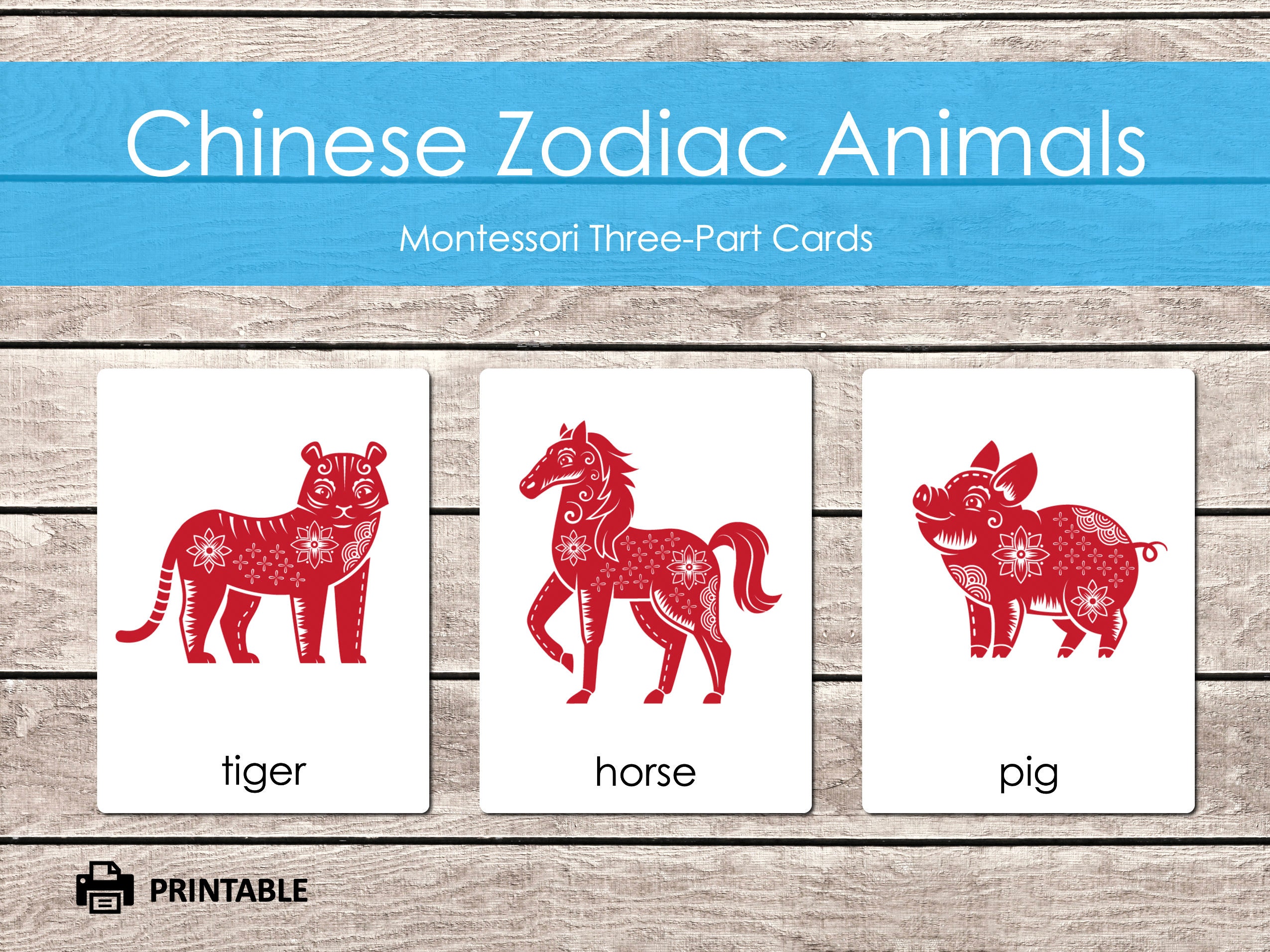 Chinese Zodiac Animals Printable Montessori Materials - Etsy Canada