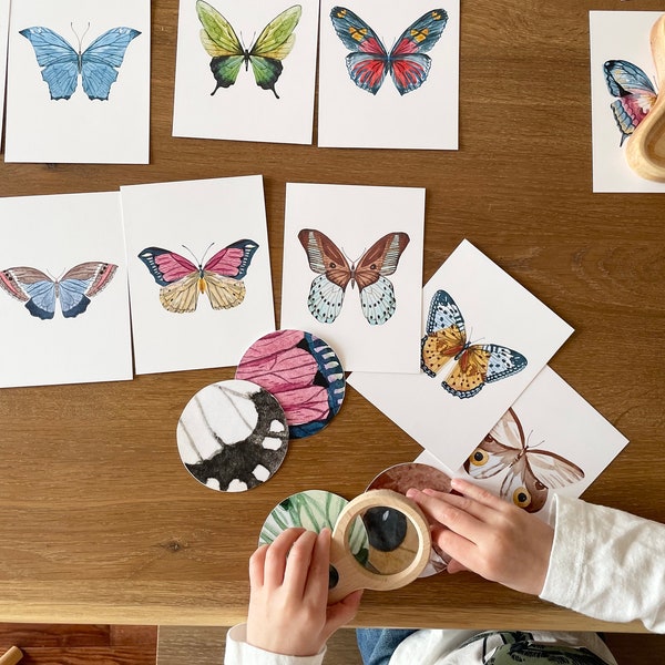 Butterfly Matching Cards, Montessori Materials Printable, Toddler Pattern Matching, Three Part Cards, Nature Study, Homeschool Learning