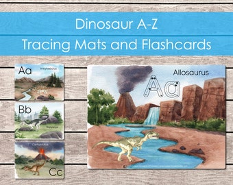 Dinosaur Cards Printable, MONTESSORI MATERIALS PRINTABLE, Three Part Cards, Alphabet Tracing Book, Homeschool Learning, Instant Download