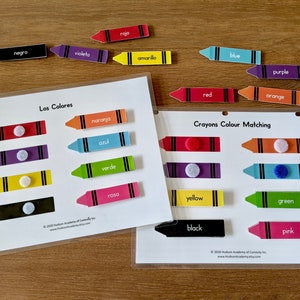 Crayons Color Matching Busy Book Page, Busy Binder, Spanish Bilingual Busy Book Printable, Preschool Worksheets, Homeschool Learning