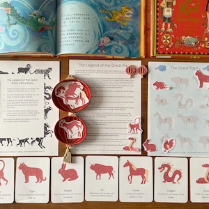 Legend of the Great Race; Chinese Zodiac Printable Craft & Movement Cards; Lunar New Year Activity for Kids; Digital PDF Download; CNY Craft
