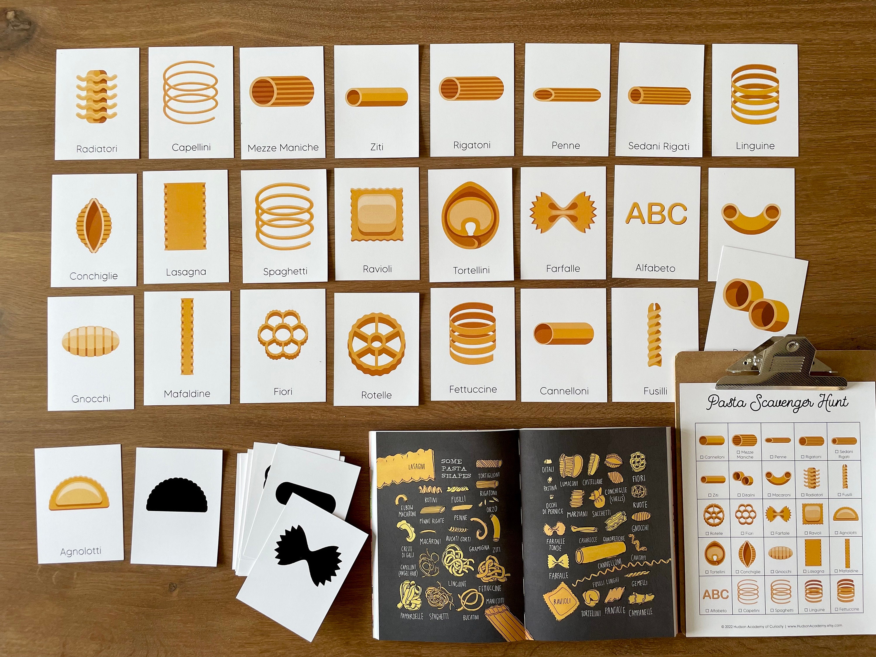 Pasta Shape Flashcards: Montessori Learning Materials (Digital Download)