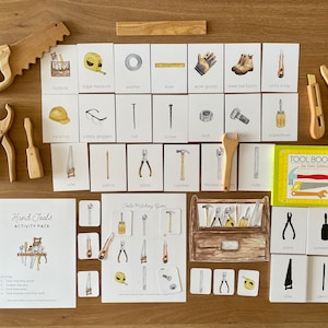 Tools Learning Pack, Montessori Materials Printable, Tools Identification Flashcards, Tools Three-Part Cards, Toddler Matching Activities