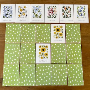 Flower Memory Game Flashcards, Montessori Materials Printable, Forest Schooling, Three-Part Cards, Homeschool Learning, Instant Download