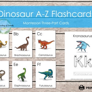 Dinosaur Cards Printable, MONTESSORI MATERIALS PRINTABLE, Three Part Cards, Alphabet Tracing Book, Homeschool Learning, Instant Download