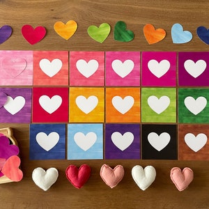 Valentine's Day Hearts Color Matching, Montessori Materials Printable, Toddler Color Matching, Valentine's Day Printable Homeschool Learning