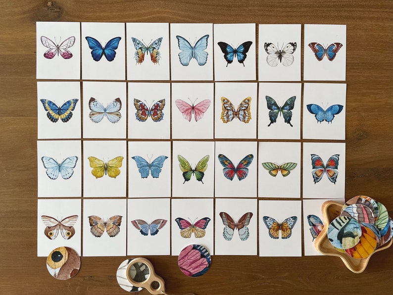 Butterfly Matching Cards, Montessori Materials Printable, Toddler Pattern Matching, Three Part Cards, Nature Study, Homeschool Learning afbeelding 3
