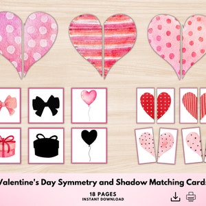 Valentine&#39;s Day Heart Symmetry & Shadow Matching Cards (PDF)