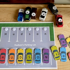 Personalized Name Matching, Name Spelling, Vehicles, Car Parking Lot, Learning Binder for Preschool, Gift for Kids, Pre-K and K Homeschool