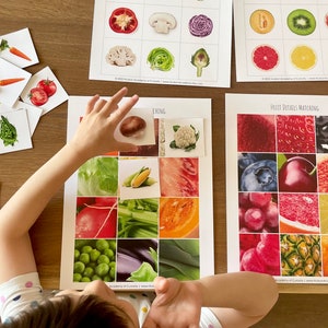 Fruit and Veggie Matching Cards, Fruit and Veggie Inside Out Matching, Fall Fruit and Veggie Detail Matching, Montessori Materials Printable