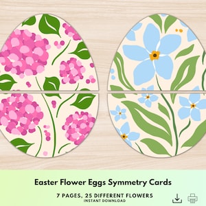 Easter Egg Symmetry Cards, Spring Flowers Egg Symmetry Matching, Easter Basket Gift, Toddler Easter Egg Activity, Montessori Printable PDF