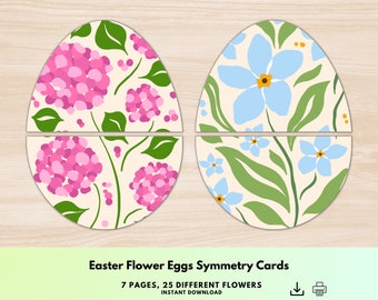 Easter Egg Symmetry Cards, Spring Flowers Egg Symmetry Matching, Easter Basket Gift, Toddler Easter Egg Activity, Montessori Printable PDF