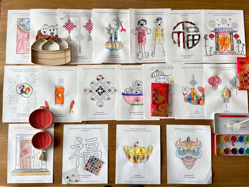 Chinese New Year Coloring Pages: Spring Festival Activities (PDF) - Etsy